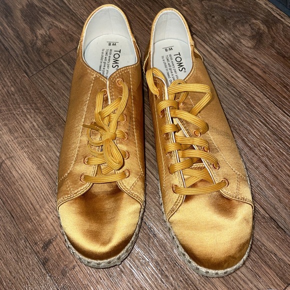Toms Lena Espadrille Sneakers Size 8 Satin Sunflower Yellow Casual Comfort - Picture 4 of 10